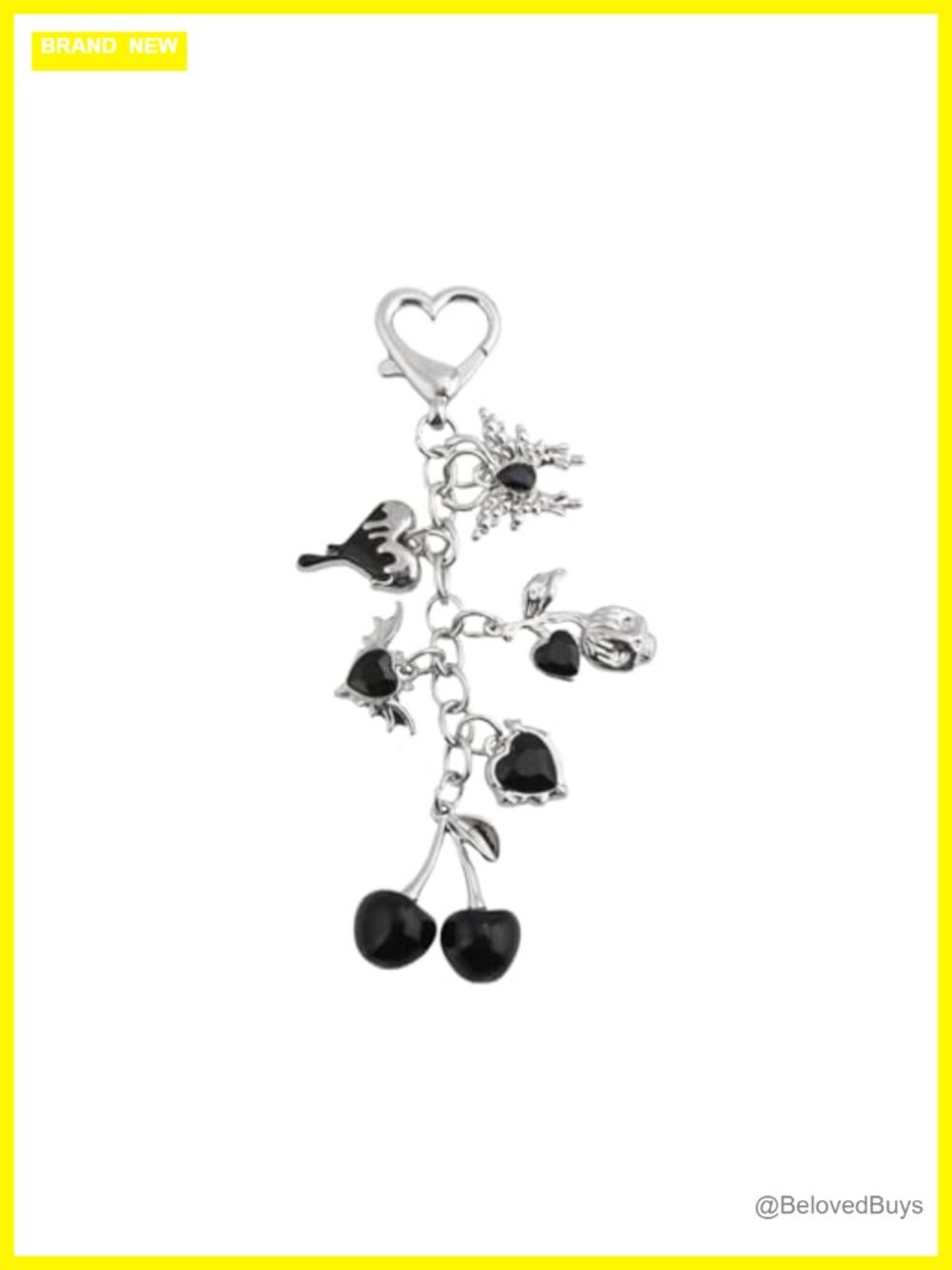Gothic Cherry Skull Butterfly Bag Charm Keychain Alloy Metal Purse Accessory